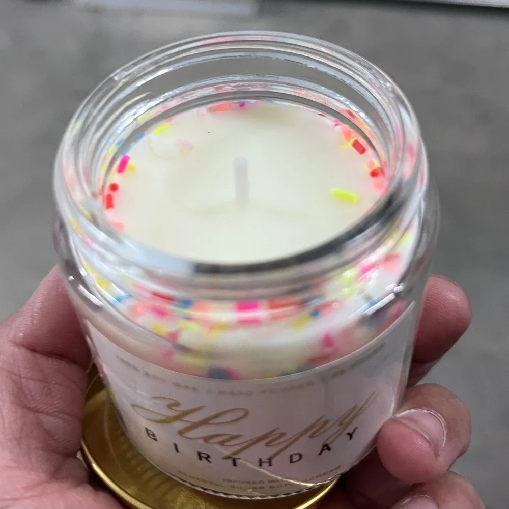 Happy Birthday Soy Wax Candle Bluebell Sugar Buttercream Scent 25 Hour Burn Time